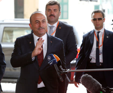 Turkey's Foreign Minister Mevlut Cavusoglu arrives for a meeting with European Union Foreign Ministers in Valletta, Malta April 28, 2017. REUTERS/Darrin Zammit Lupi