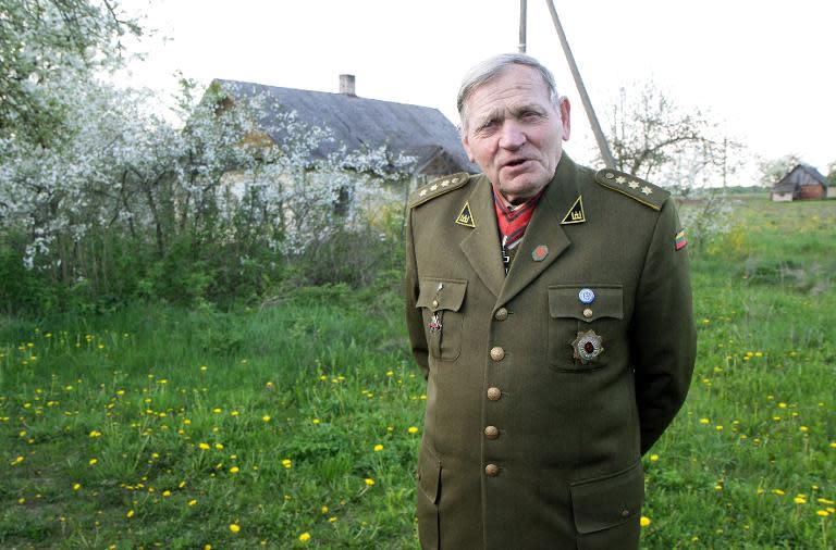 Jonas Kadzionis, former member of an anti-Soviet armed resistance group, poses for a picture in Kavarskas, eastern Lithuania on May 7, 2015