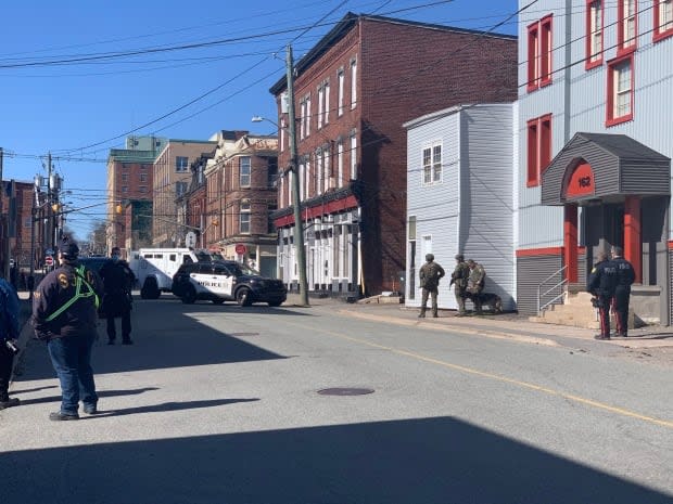 The Saint John Police Force say they arrested three people following a report of someone with a weapon on Thursday, April 15, 2021. (Roger Cosman/CBC - image credit)