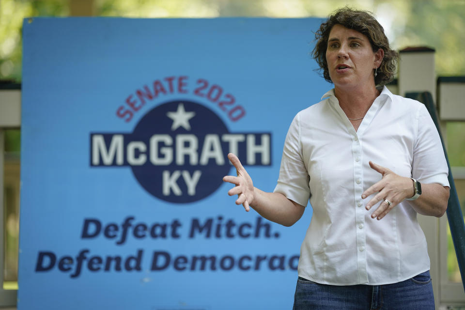 Democratic Senate candidate Amy McGrath's latest efforts to win over Trump voters in Kentucky could complicate Democratic presidential nominee Joe Biden's attempts to swing Ohio.  (Photo: Bryan Woolston/Associated Press)