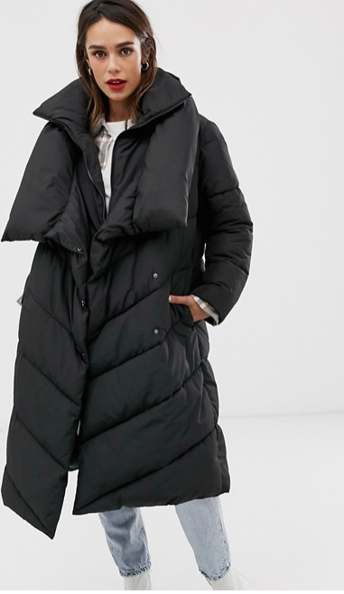 Mango Longline Padded Jacket in Black