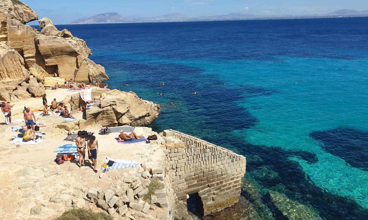 <span>Bue Marino beach on Favignana’s east coast. <em>All photographs by Laura Coffey</em></span><span>Photograph: Laura Coffey</span>