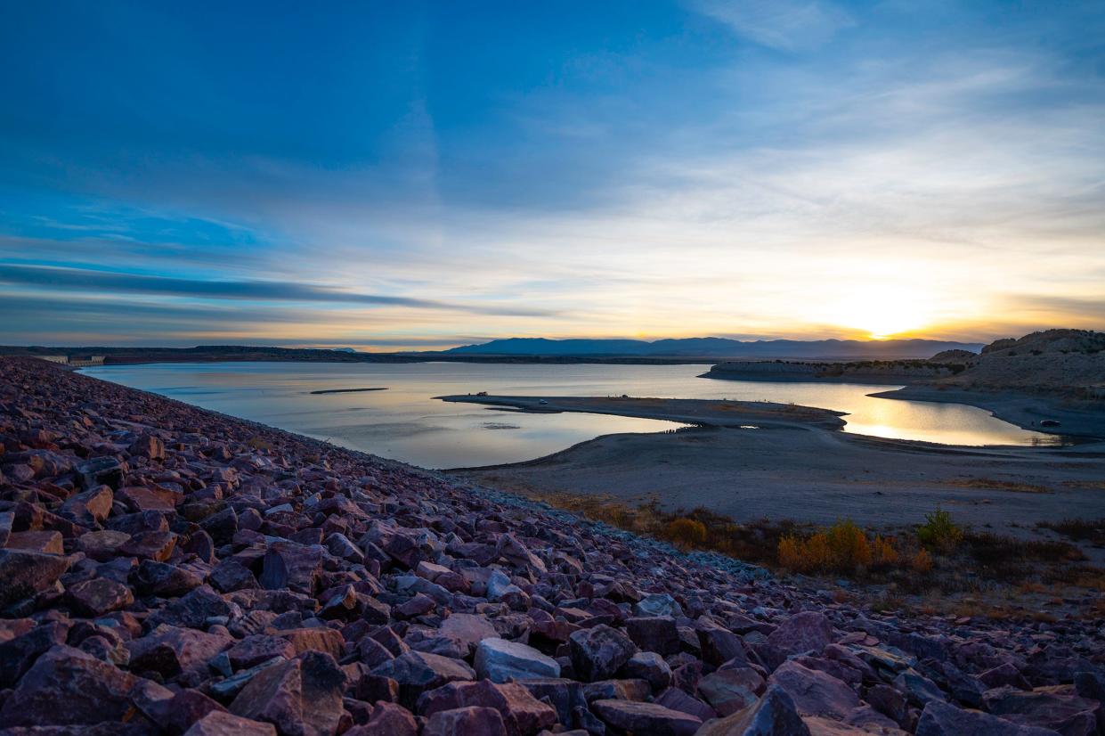 The sun sets from a view at the Lake Pueblo dam on Nov. 12, 2022.