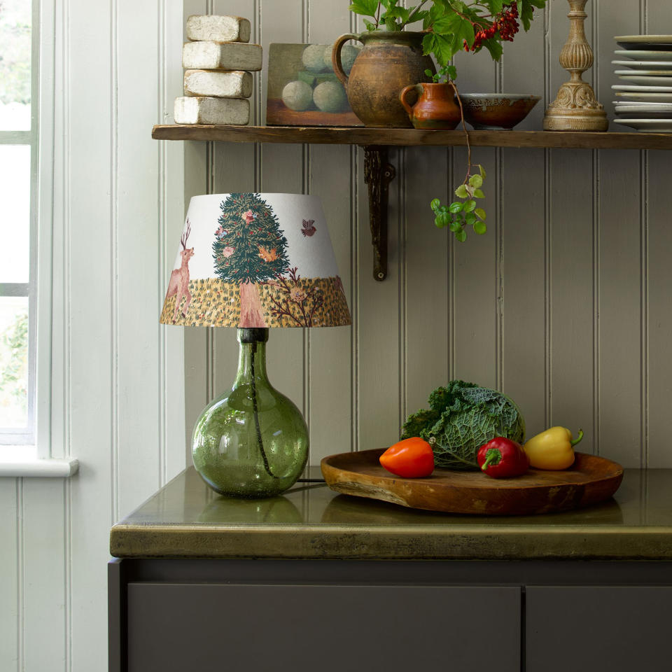 14. Experiment with cottage lighting ideas by adding prints and patterns on lamp shades