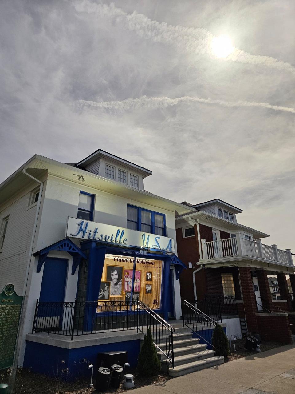 The automatic light outside the Hitsville house in Detroit came on when it got dark enough during the solar eclipse on Monday, April 8, 2024.