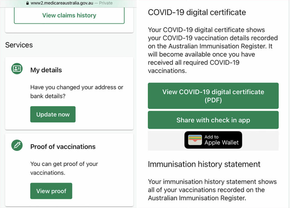 The MyGov Medicare section is pictured on an iPhone.