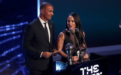 Ruud Gullit (left) and Alex Scott present the award for FIFA Women's Coach of the Year - Credit: PA