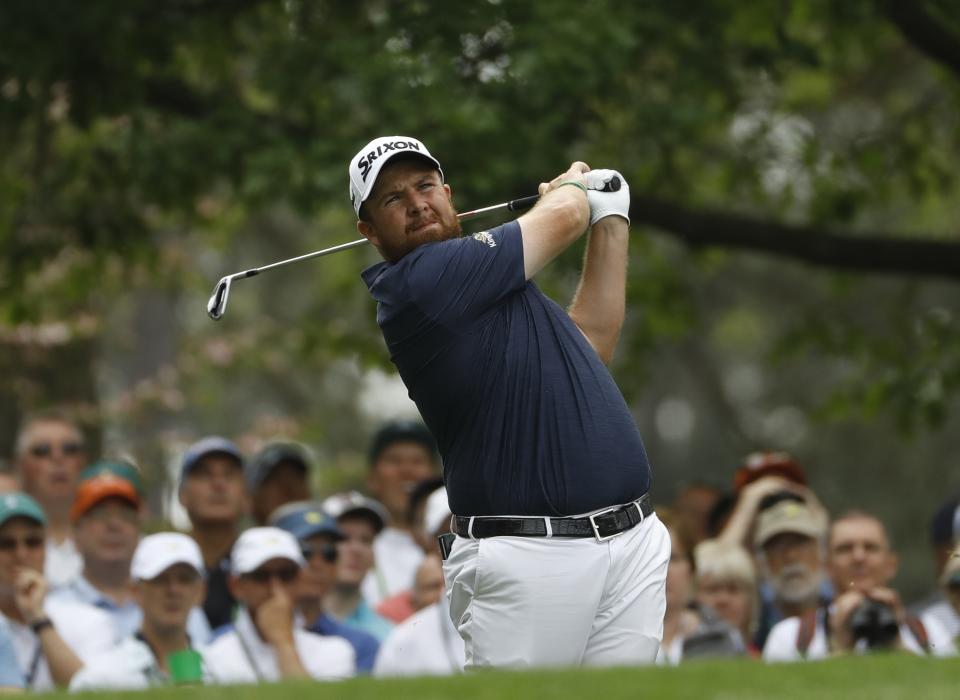 Shane Lowry, of Ireland, hits on the fourth hole during the first round for the Masters golf tournament Thursday, April 11, 2019, in Augusta, Ga. (AP Photo/Matt Slocum)