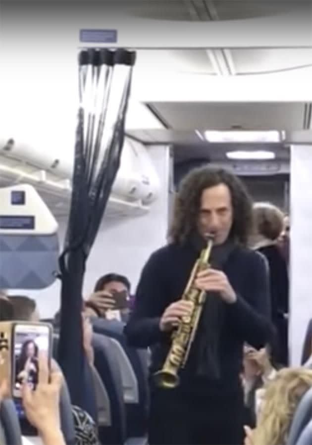 Kenny G surprised a plane load of passengers with an impromptu gig over the weekend. Photo: Facebook