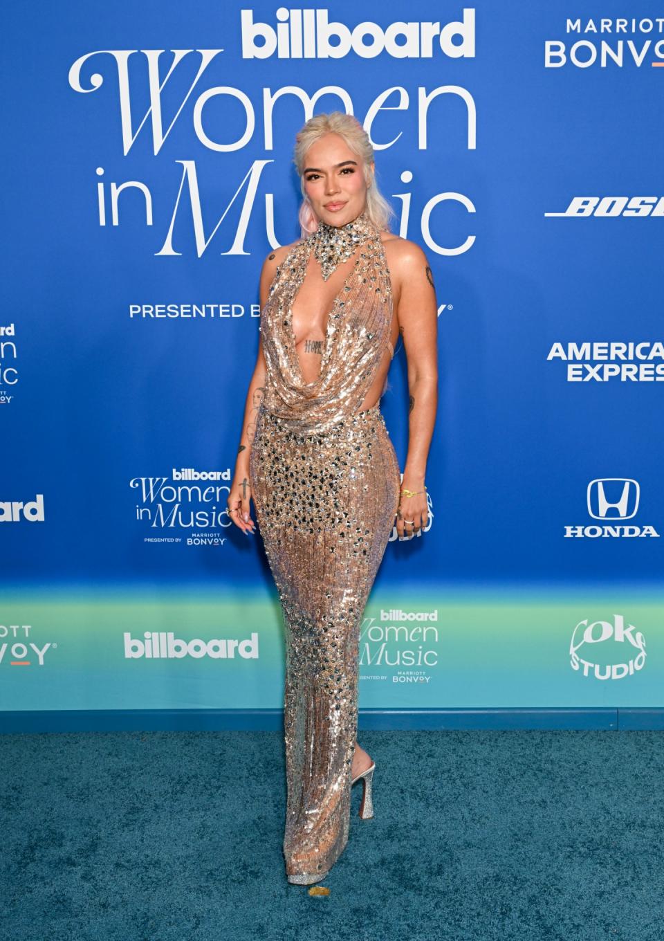 Karol G attends the 2024 Billboard Women in Music Awards. 