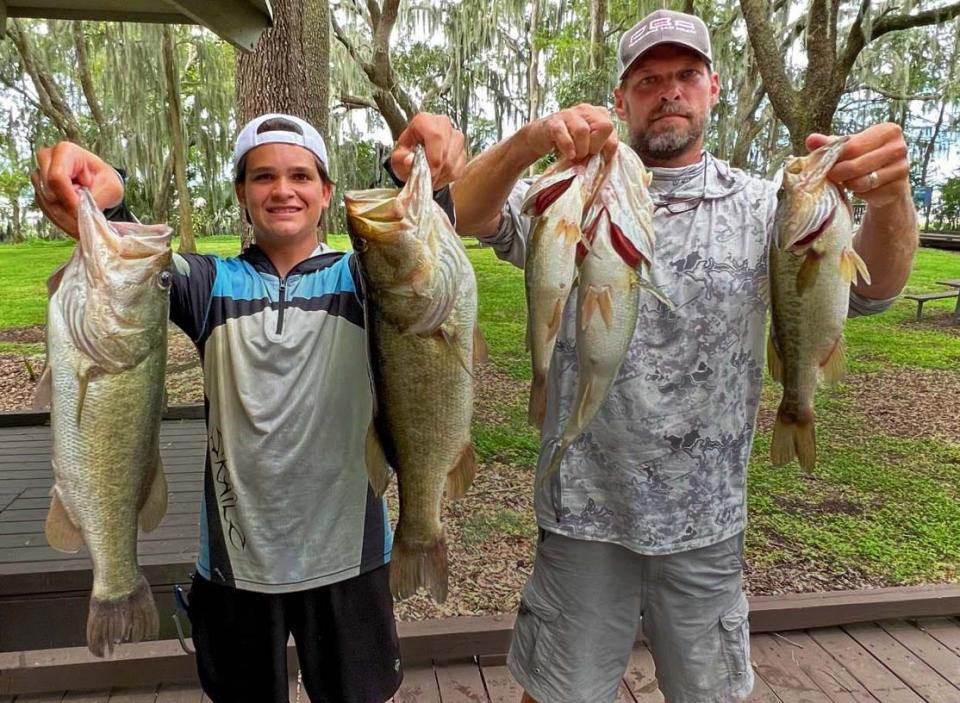 Garrett Bard, left, and John L. Bard had 16.26 pounds to win the Freedom Bass Anglers tournament Sept. 10 on the Harris Chain. 