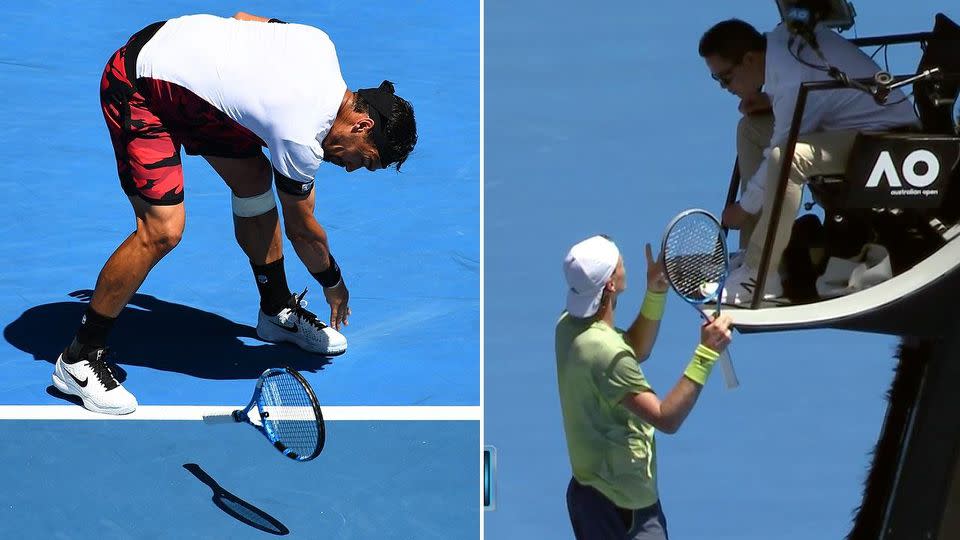 Fognini is well known for his antics and Berdych was disappointed with the umpire's non-reaction. Pic: Getty/Channel 7