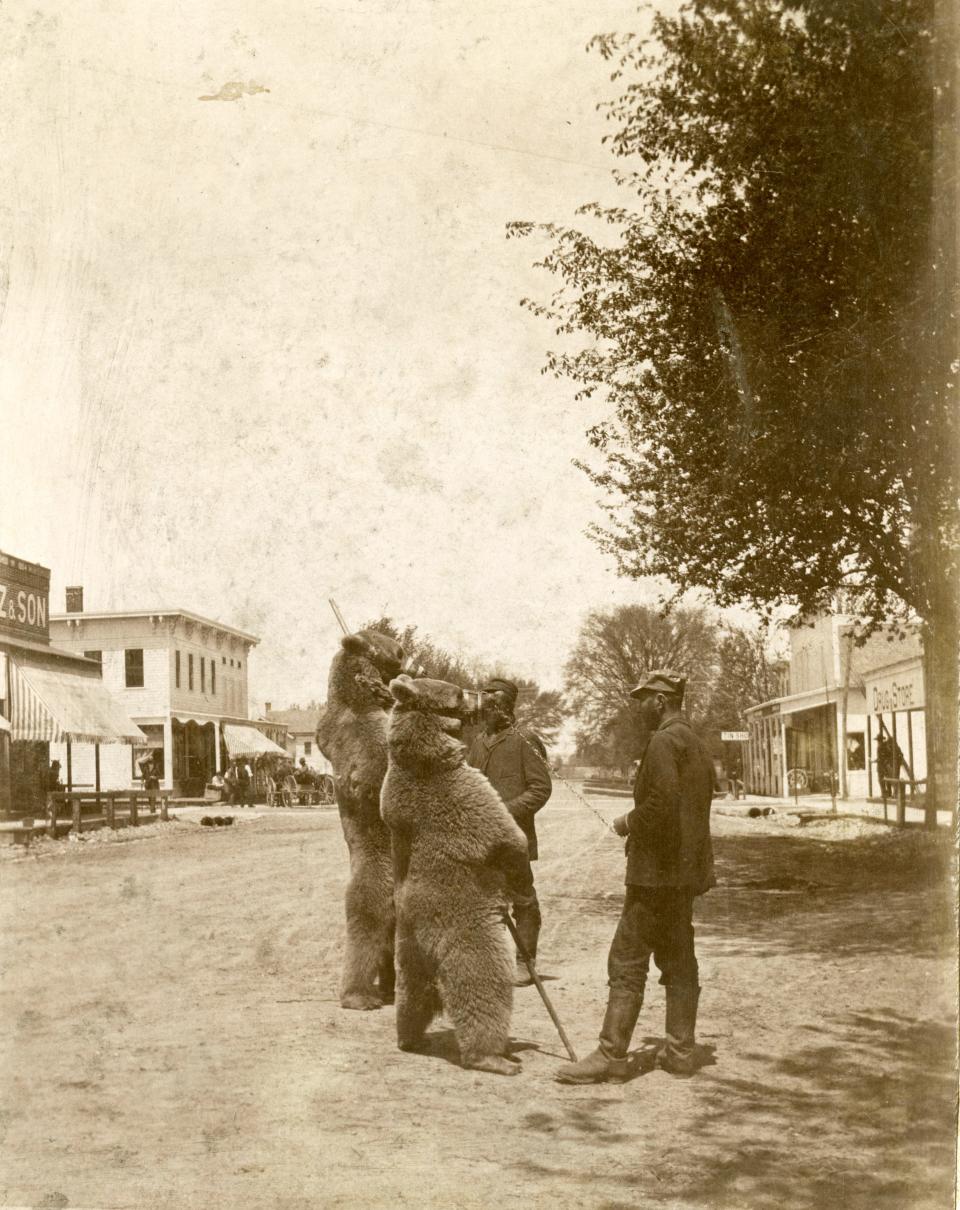 This photo of dancing bears was shot in Middlebury in the early 1900s and is one of the photos that will be included in the exhibit “Clues Through the Lens” from Jan. 30, 2024, through 2026 at the Elkhart County Historical Museum in Bristol.