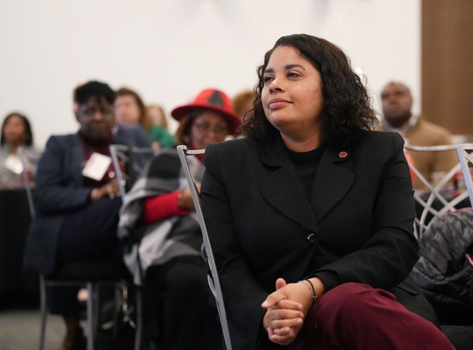 Jennifer Adair, president of the Columbus City Schools Board of Education, attends the district's Power of One Partnership Convocation 2022 on Wednesday at Columbus State Community College.