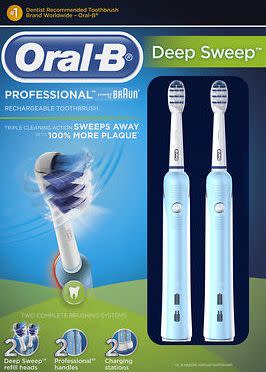 Oral-B Deep Sweep Professional Rechargeable Toothbrush Dual Pack, <a href="http://www.bjs.com/oral-b-deep-sweep-professional-rechargeable-toothbrush-dual-pack.product.27666?dimId=" target="_blank">bjs.com</a>, $99.99 