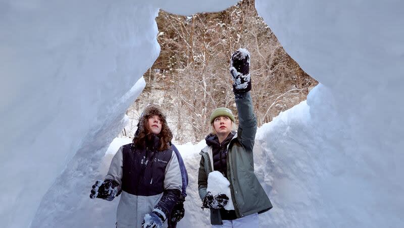 Kathryn Watkins and Annabella Schweitz build an igloo by the Mill B trailhead in Big Cottonwood Canyon on Monday, Jan. 15, 2024.