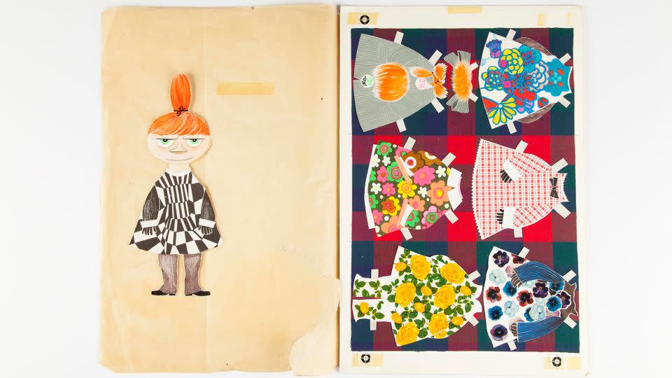 Tove Jansson's Moomin character "Little My" paper doll. Her Moomin drawings were debuted in the satirical political magazine 'Garm'. - Courtesy The Community and Moomin Characters Ltd.