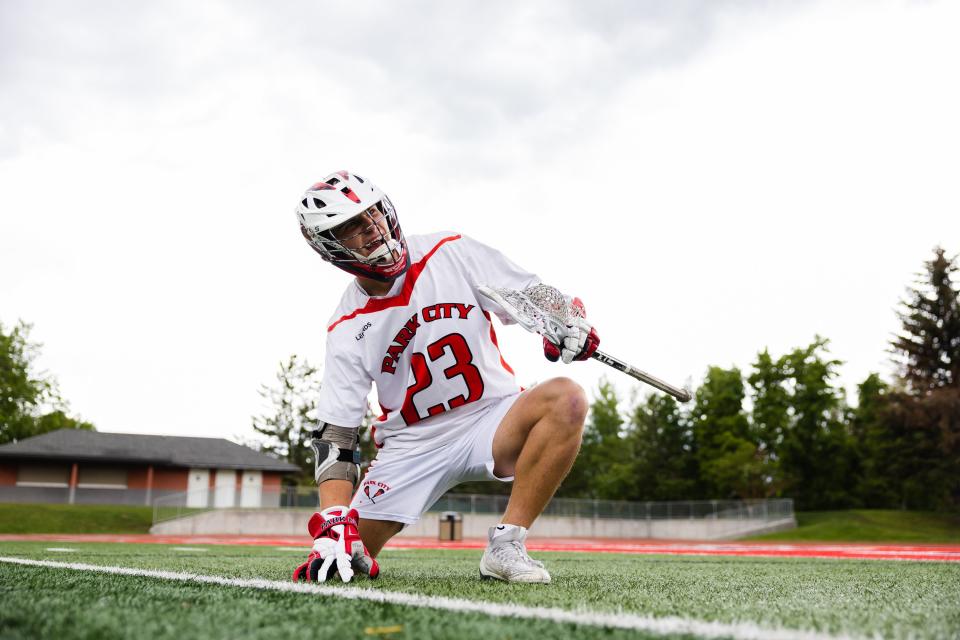 Park City’s Chase Beyer, named the Deseret News’ Mr. Lacrosse for 2023, poses for a portrait at Park City High School in Park City on June 11, 2023. | Ryan Sun, Deseret News