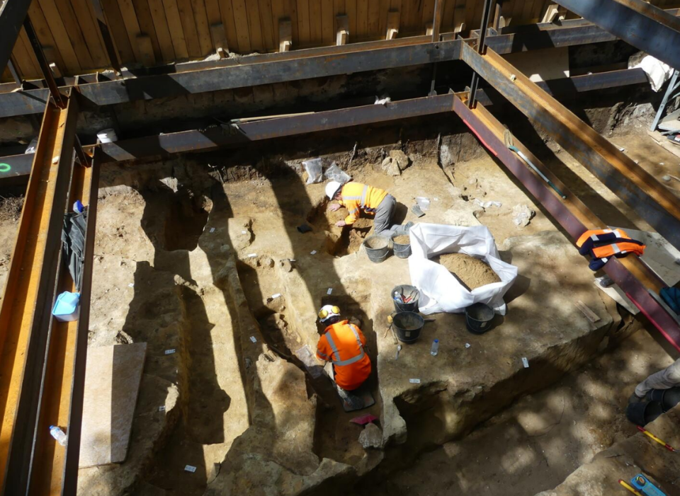 View of several of the ancient graves unearthed in Paris