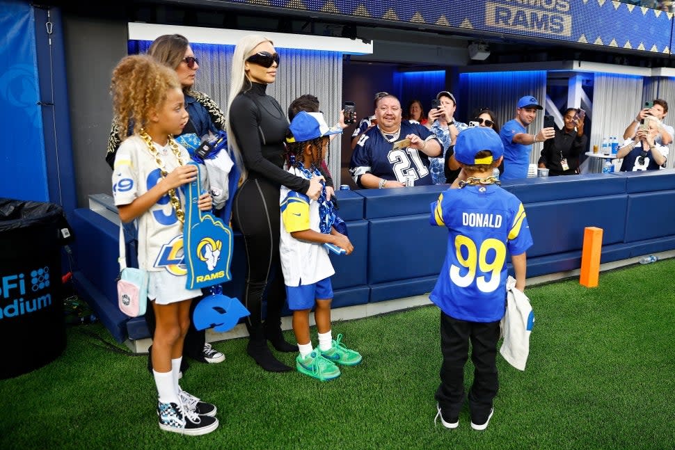 Kim Kardashian with Saint at LA Rams Game Oct 9 2022