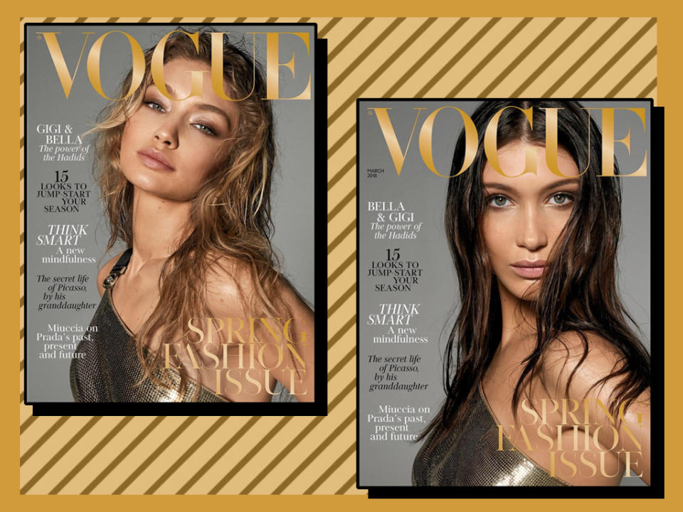 Gigi and Bella featured on the March cover of British Vogue. [photo: Vogue]