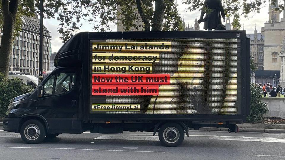 Trucks circled Parliament Square in London this week in solidarity with the imprisoned journalist. Melinda Henneberger/The Star
