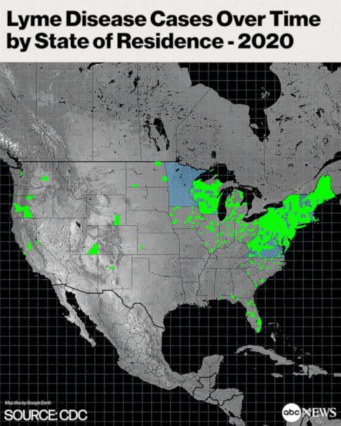 PHOTO: Lyme Disease Cases Over Time by State of Residence - 2020 (ABC News, cdc)