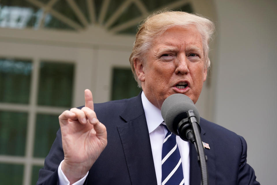 U.S. President Donald Trump in the Rose Garden of the White House in Washington