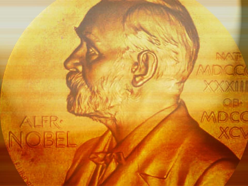 Nobel Prize medallion, on texture, partial graphic