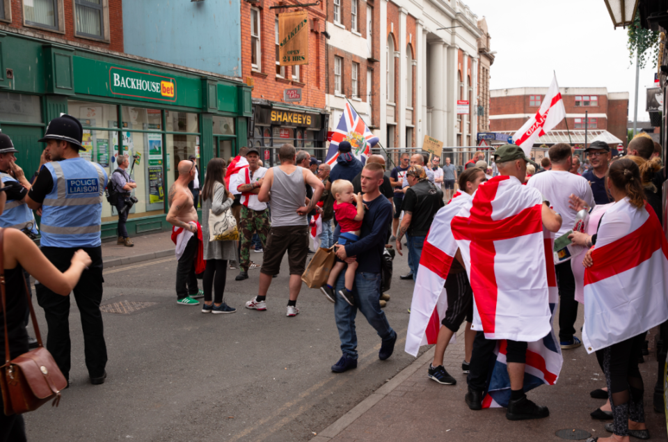 <em>The fighting broke out just yards away from shoppers, including families with young children (SWNS)</em>