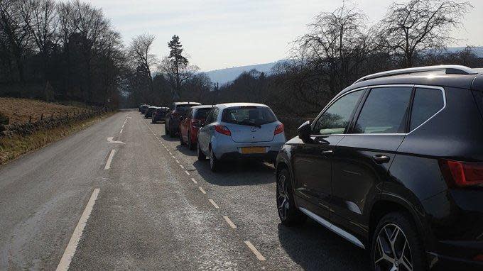 Derbyshire Police shared a picture on Twitter of drivers heading to the Peak District despite being told to stay at home by the government: Derbyshire Police