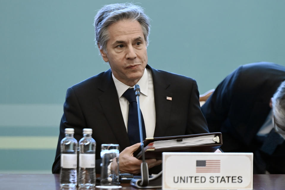 United States Secretary of State Antony Blinken takes part in a US-Central Asia (C5+1) Foreign Ministers meeting at the Ministry of Foreign Affairs, in Astana, Kazakhstan, Tuesday, Feb. 28, 2023. (Olivier Douliery/Pool Photo via AP)