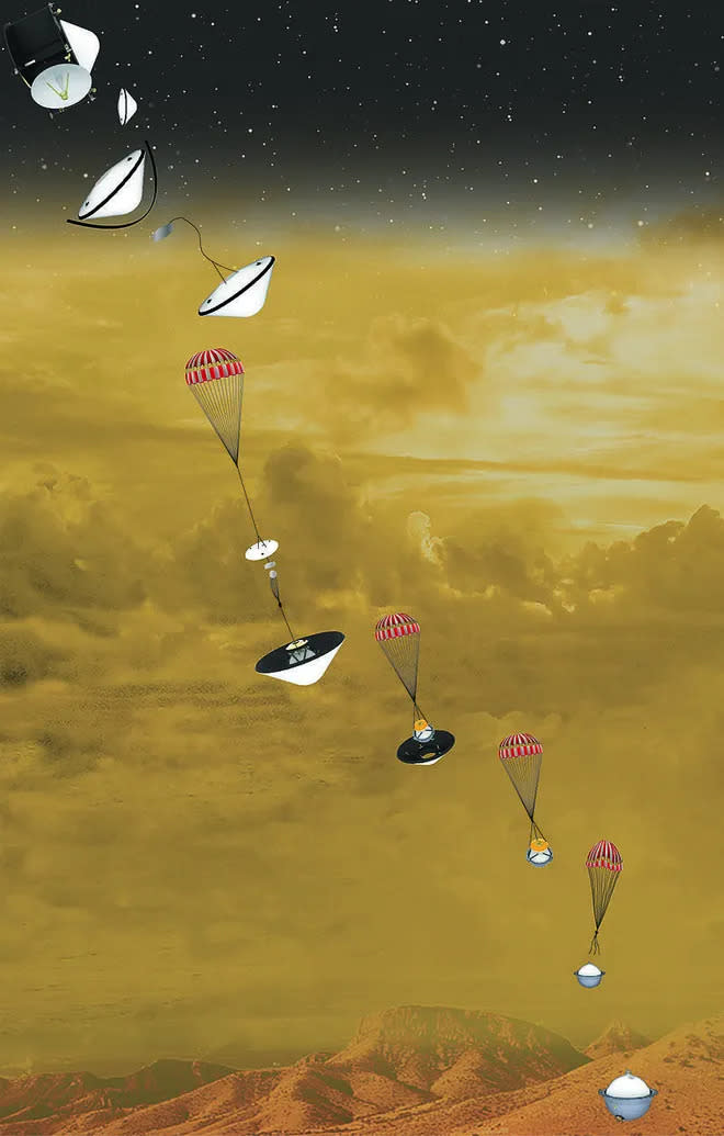 A missão DAVINCI, da NASA, deverá ter recursos para procurar fosfina em Vênus (Imagem: Reprodução/NASA / GSFC)