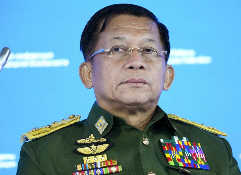 <span class="caption">Myanmar’s junta, led by Min Aung Hlaing, is increasingly isolated within its Southeast Asian bloc.</span> <span class="attribution"><span class="source">Alexander Zemlianichenko/AP/AAP</span></span>