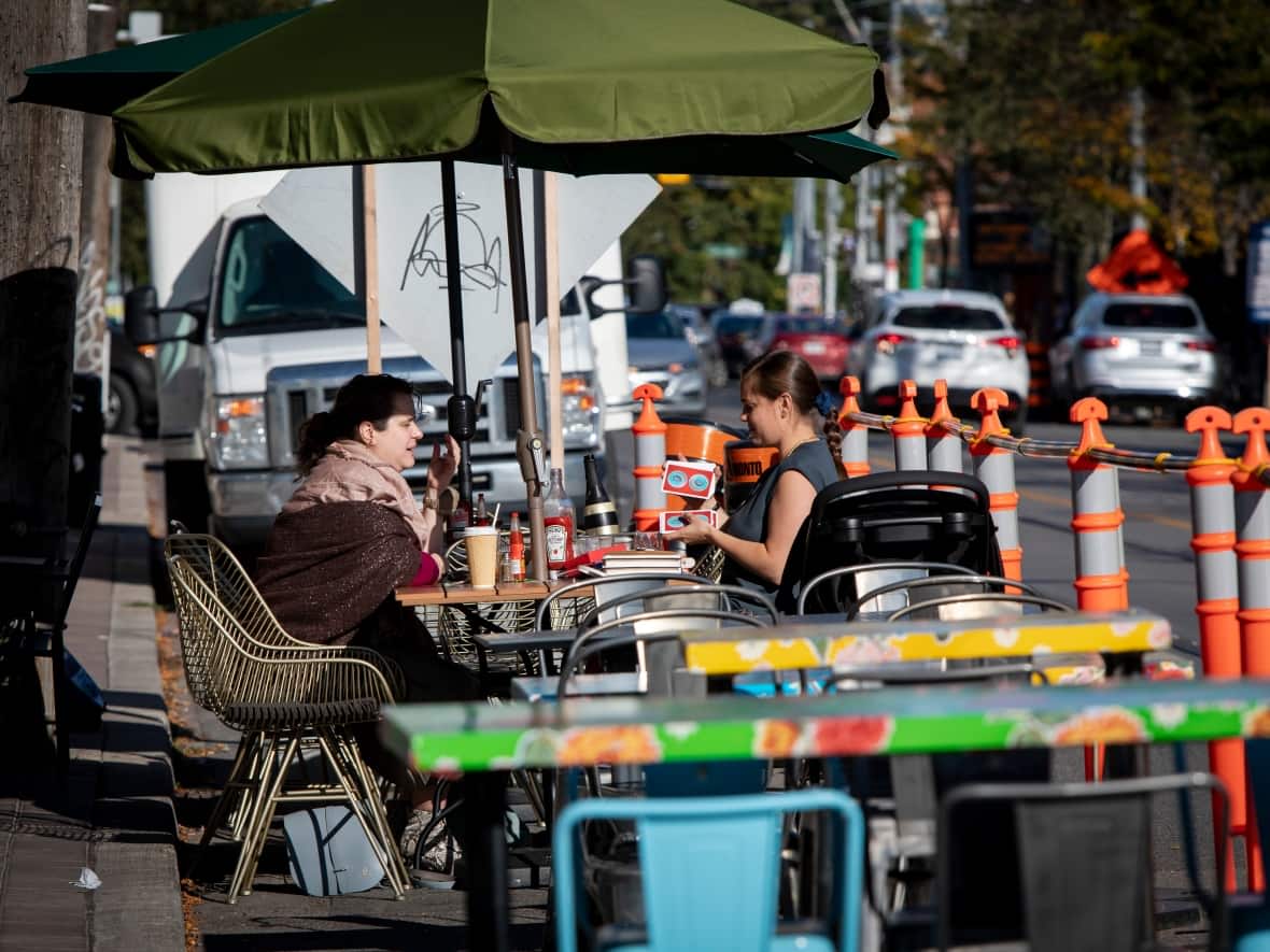 CaféTO allows restaurants and bars to open expanded outdoor spaces on sidewalks and in curb lanes from spring to fall. (Evan Mitsui/CBC - image credit)