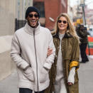 <p>Victoria’s Secret model Doutzen Kroes and her musician husband, Sunnery James, were spotted in similar neutral sweaters in New York City on Valentine’s Day. (Photo: Getty Images) </p>