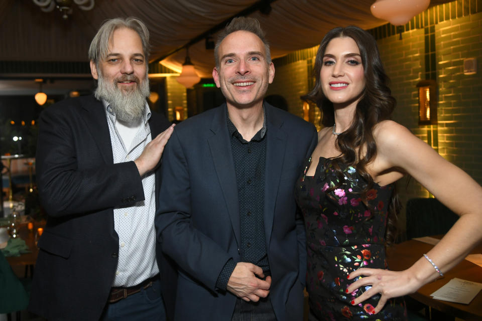 WEST HOLLYWOOD, CALIFORNIA - JANUARY 11: (L-R) Dan Harmon, Mike Schneider and Cody Heller attend the Variety Showrunners dinner presented by A+E Studios in West Hollywood on January 11, 2024 in West Hollywood, California. (Photo by Alberto Rodriguez/Variety via Getty Images)