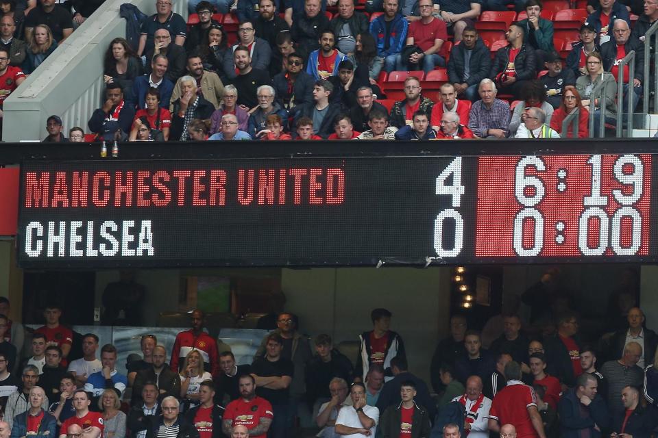 Frank Lampard's reign as Chelsea boss began with a heavy defeat against Manchester United at Old Trafford in August 2019 (Manchester United via Getty Images)