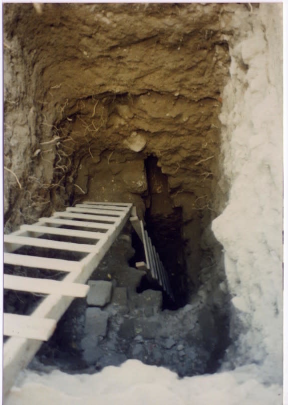 A ladder going into the approximately 500-year-old latrine in Jerusalem's historic Christian quarter.