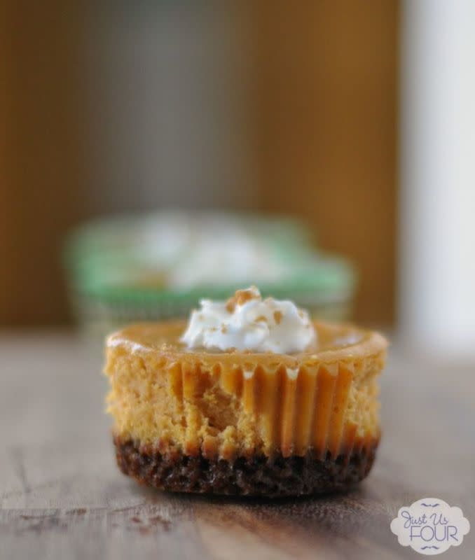 <p>Just Us Four Blog</p><p>These cheesecake bites have a delicious gingersnap crust made from crushing ginger thins and combining with a little sugar and butter. They add just the right extra hint of spice to this sweet dessert.</p><p><strong>Get the recipe: <a href="https://www.mysuburbankitchen.com/thanksgiving-recipes-pumpkin-cheesecake-bites/" rel="nofollow noopener" target="_blank" data-ylk="slk:Pumpkin Cheesecake Bites;elm:context_link;itc:0;sec:content-canvas" class="link ">Pumpkin Cheesecake Bites</a></strong></p>