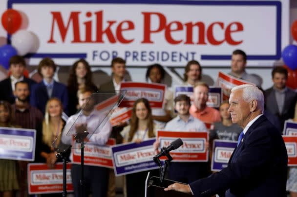 PHOTO: Former Vice President Mike Pence begins his U.S. presidential campaign announcement kicking off his race for the 2024 Republican presidential nomination in Ankeny, Iowa, June 7, 2023. (Jonathan Ernst/Reuters)