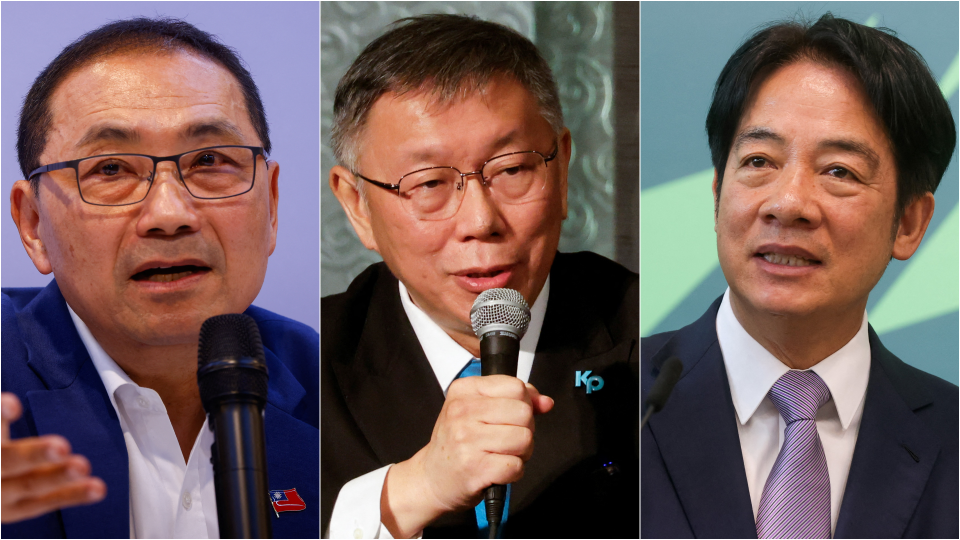 Candidates from all parties in the 2024 general election. From left to right in the picture are Kuomintang candidate Hou Youyi, People's Party candidate Ke Wenzhe, and Democratic Progressive Party candidate Lai Qingde.Sort by name strokes
