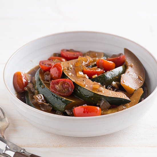 Sweet Soy-Stewed Acorn Squash with Cherry Tomatoes