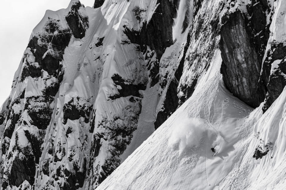 Jérémie Heitz skiing a steep line at Les Marécottes, Valais, Switzerland.<p>Photo: Mattias Fredriksson</p>