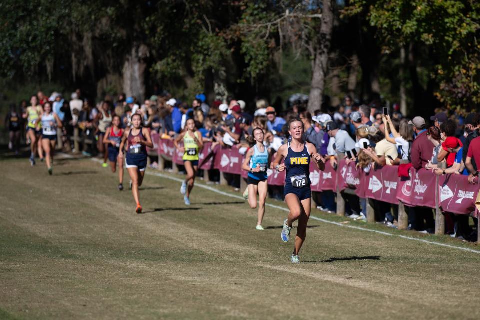 Pine School's Fripp Stringfellow heads toward the finish line during the Florida High School Athletic Association Cross Country State Championships at Apalachee Regional Park in Tallahassee Friday, Nov. 12, 2021. Stringfellow finished in 40th overall in 1A.