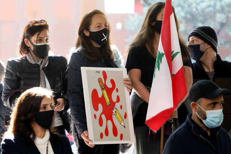 Activists gather two days after the killing of prominent Hezbollah critic Lokman Slim in Beirut