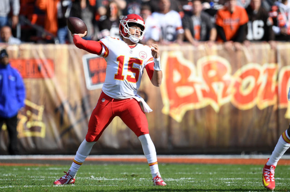 Patrick Mahomes got hit with a strange penalty Sunday. (Getty)