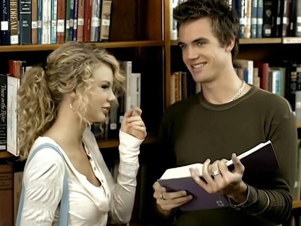 Taylor Swift and Tyler Hilton in her music video for "Teardrops on My Guitar."