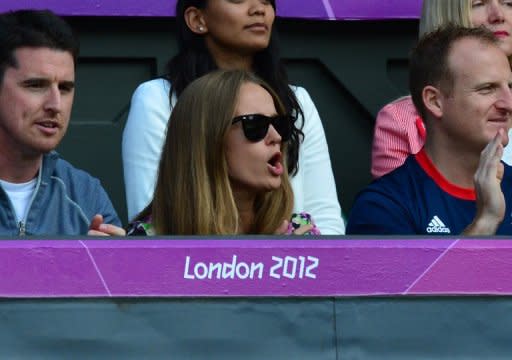 Andy Murray's girlfriend Kim Sears, watches as he plays the men's singles gold medal match against Roger Federer