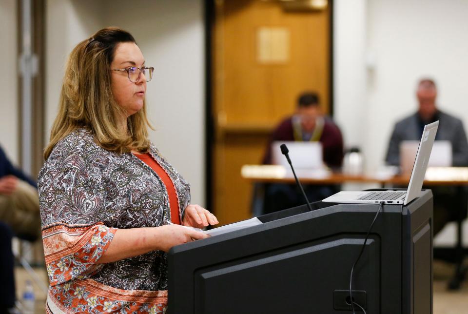 Laura Mullins, president of the Springfield National Education Association, spoke April 9 to the Springfield school board.